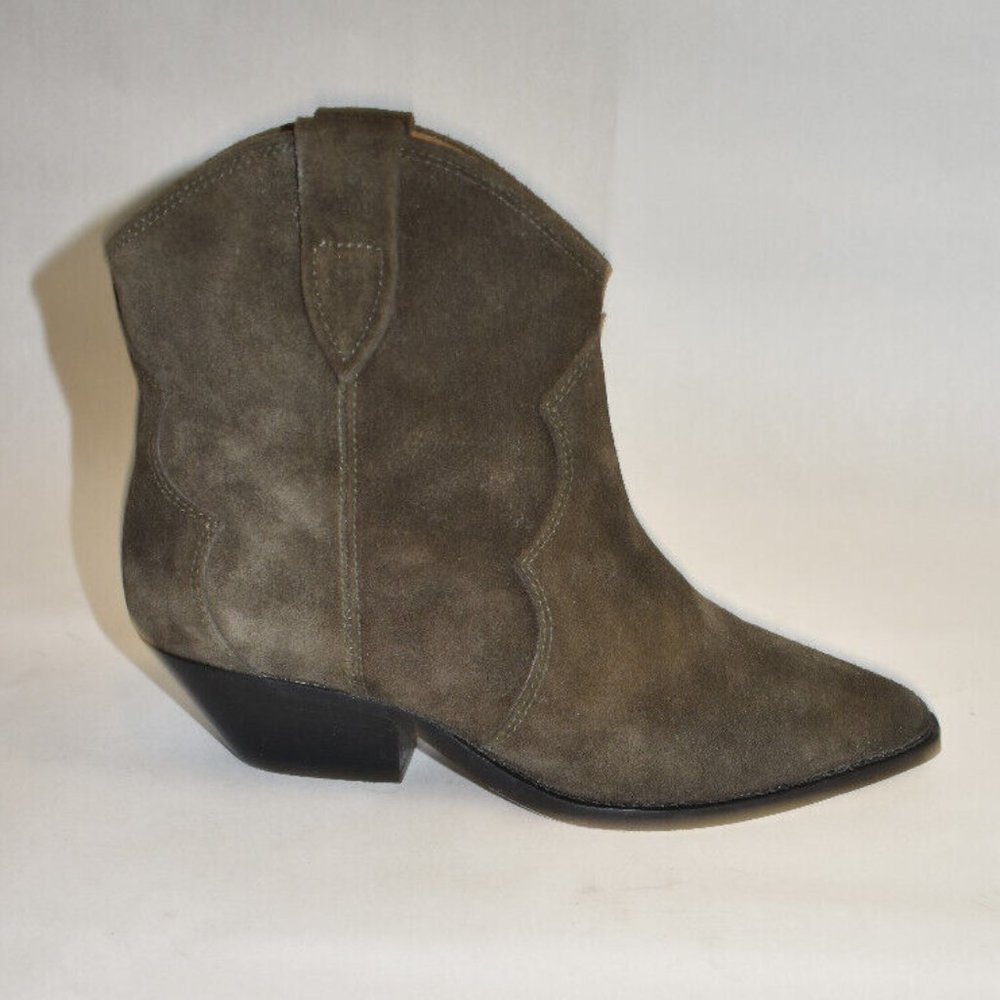 Isabel Marant Dewina Suede Western Boots Olive Brown Size 37 7 US DD308 - Picture 2 of 8